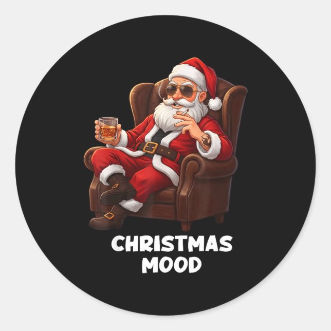Sticker Rond Funny Sarcastic Santa Smoking And Drinking “christ (Devant)