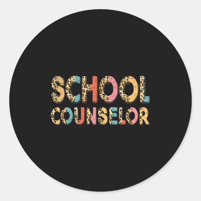 Sticker Rond Funny School Counselor Teacher Leopard School Coun (Devant)