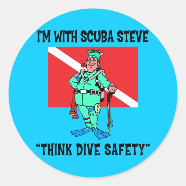 Sticker Rond Funny SCUBA Steve (Devant)