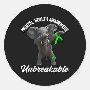Sticker Rond Funny Sensibilisation à la santé mentale Eléphant 