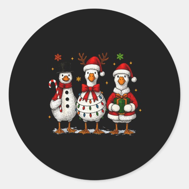Sticker Rond Funny Silly Goose Merry Christmas Lights Goose Xma (Devant)