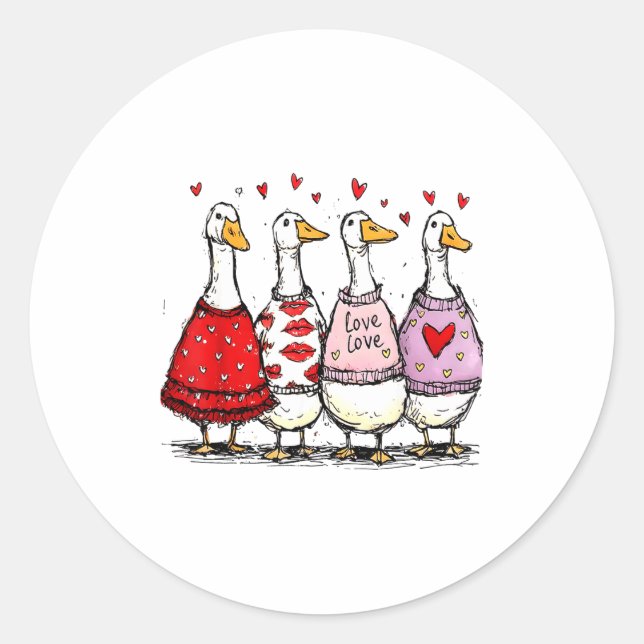 Sticker Rond Funny Silly Goose Valentine Trendy Valentine's Day (Devant)