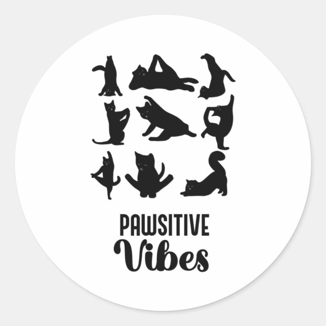 Sticker Rond Funny Six Cats Yoga Sitions  (Devant)