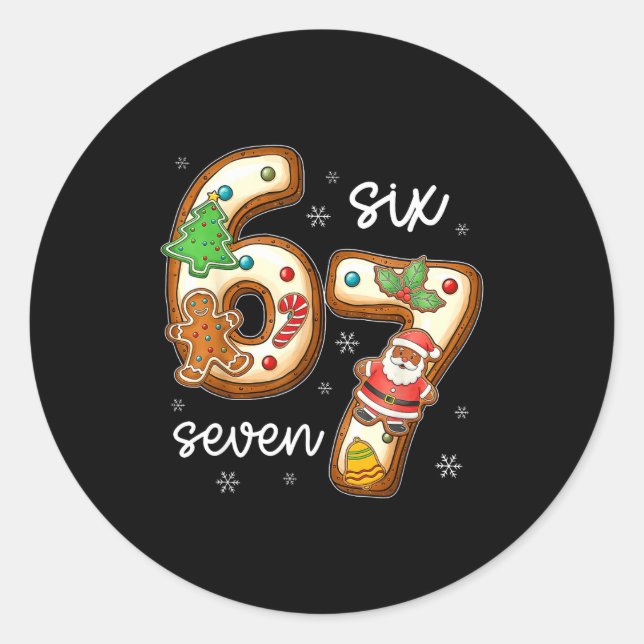 Sticker Rond Funny Six Seven 67 Gingerbread Christmas Boys Xmas (Devant)