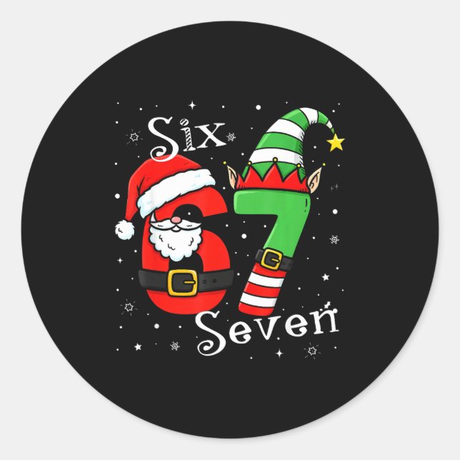 Sticker Rond Funny Six Seven 6 7 Meme Christmas Santa Elf Numbe (Devant)
