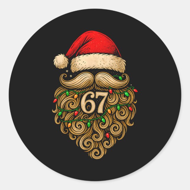Sticker Rond Funny Six Seven 6 7 Meme Santa Beard Christmas Men (Devant)