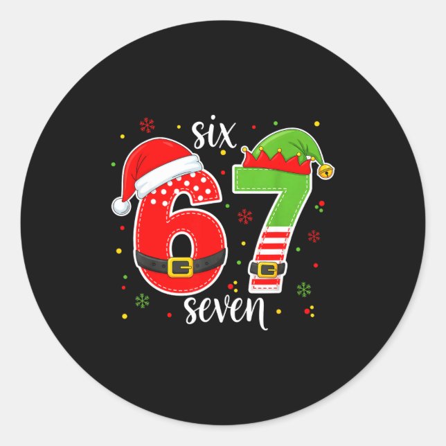Sticker Rond Funny Six Seven Meme Christmas 67 Meme Xmas Boys G (Devant)