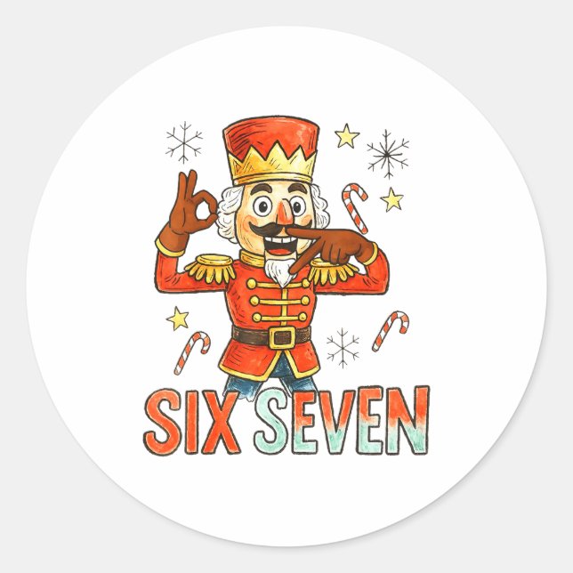 Sticker Rond Funny Six Seven Meme Christmas Nutcracker Men Wome (Devant)
