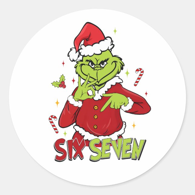 Sticker Rond Funny Six Seven Meme Christmas | Viral 6 7 Mean Gu (Devant)