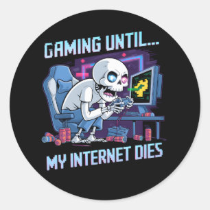 Sticker Rond Funny Skeleton Gamer Design cadeau
