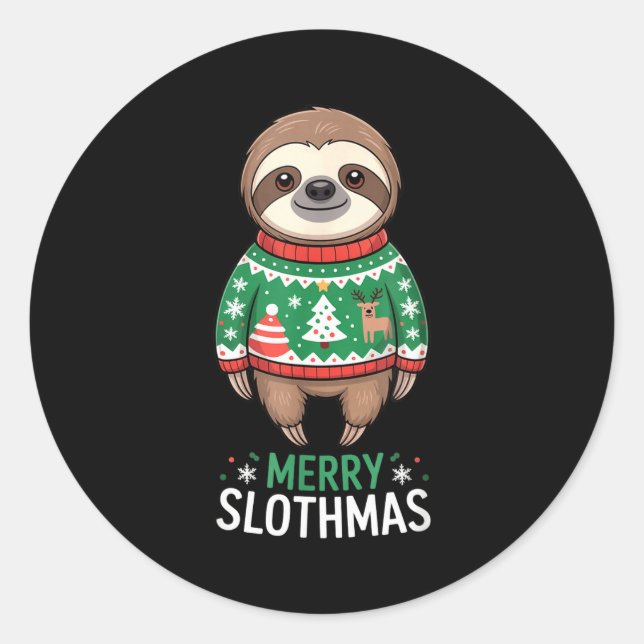 Sticker Rond Funny Sloth Lover Christmas Merry Slothmas Ugly Ho (Devant)