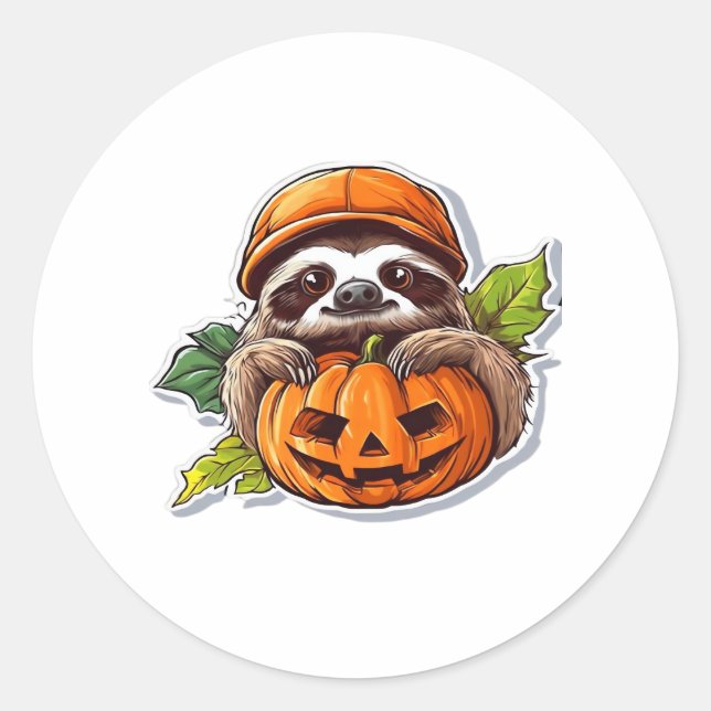 Sticker Rond Funny Sloth mangeant Pizza, Kawaii Amoureux des an (Devant)