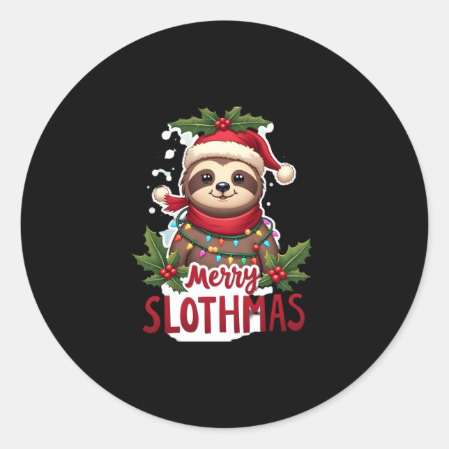 Sticker Rond Funny Sloth Xmas Lights Merry Slothmas Sloth Chris (Devant)