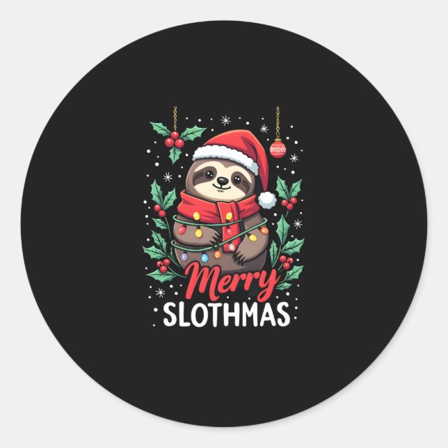 Sticker Rond Funny Sloth Xmas Lights Merry Slothmas Sloth Chris (Devant)