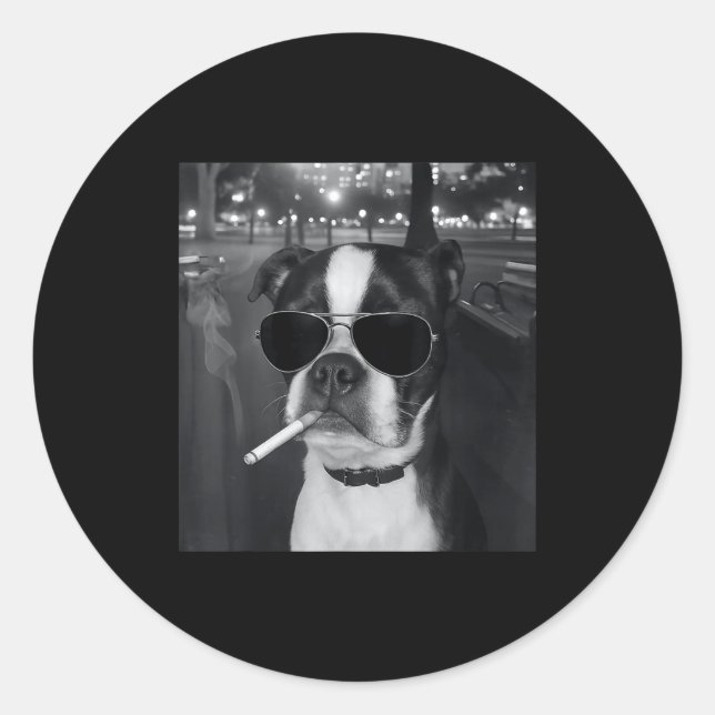 Sticker Rond Funny Smoking Dog Meme Cigarette Gen Z Meme Dog Lo (Devant)
