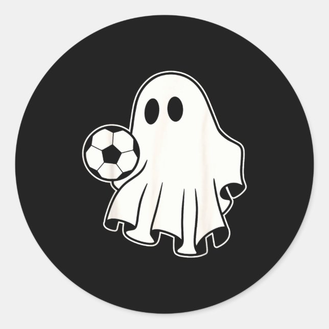 Sticker Rond Funny Soccer Ghost Playing Soccer Lovers Halloween (Devant)
