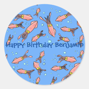 Sticker Rond Funny Squid school avec dessin à bulles