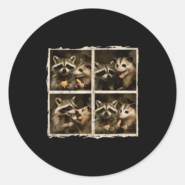 Sticker Rond Funny Ssum And Raccoon Photobooth Selfie Trash Fer (Devant)