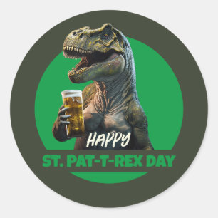 Sticker Rond Funny St. Pat-T-Rex Célébration Dino Aimant La Biè