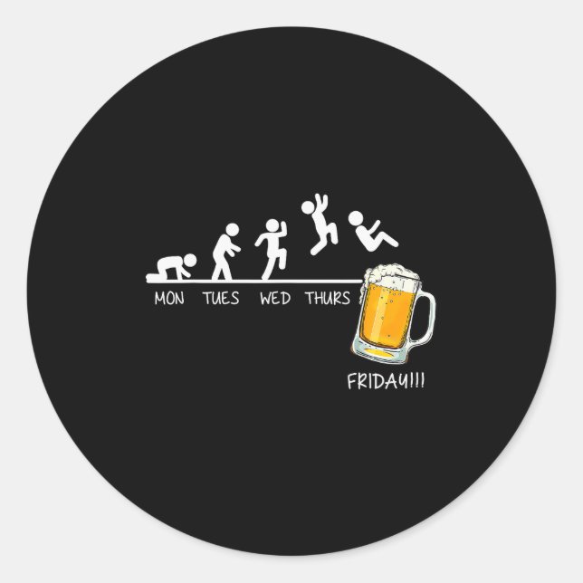 Sticker Rond Funny Stickman Jumping Beer Days Of Week Friday Dr (Devant)