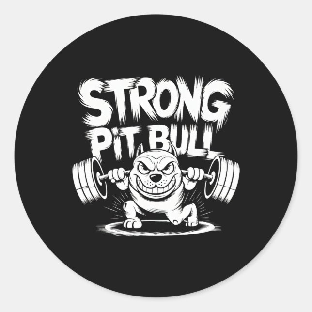Sticker Rond Funny Strong Crucifix Lifting Pitbull (Devant)