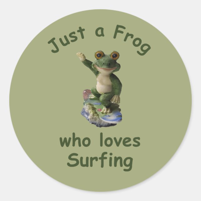 Sticker Rond Funny surf Kawai grenouille (Devant)