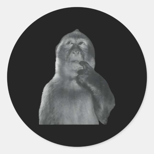 Sticker Rond Funny Thinking Monkey Meme Curious Ape Brainrot  (Devant)