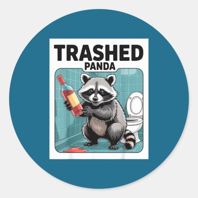 Sticker Rond Funny Trashed Panda Raccoon Gets Drunk  (Devant)