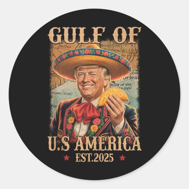 Sticker Rond Funny Trump Chemise Amériques Golfe Est 2025 Trump (Devant)