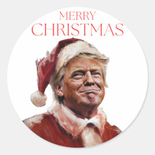 Sticker Rond Funny Trump Santa Claus Carte de Noël