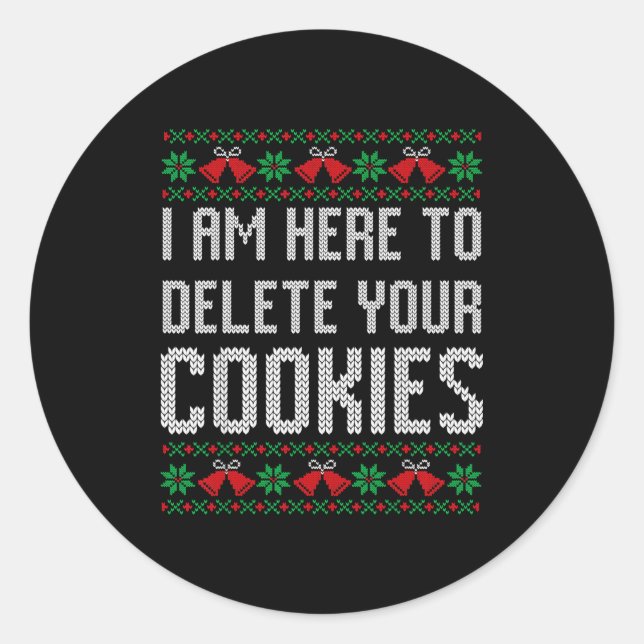 Sticker Rond Funny Ugly Christmas Sweater Computer Geek Christm (Devant)