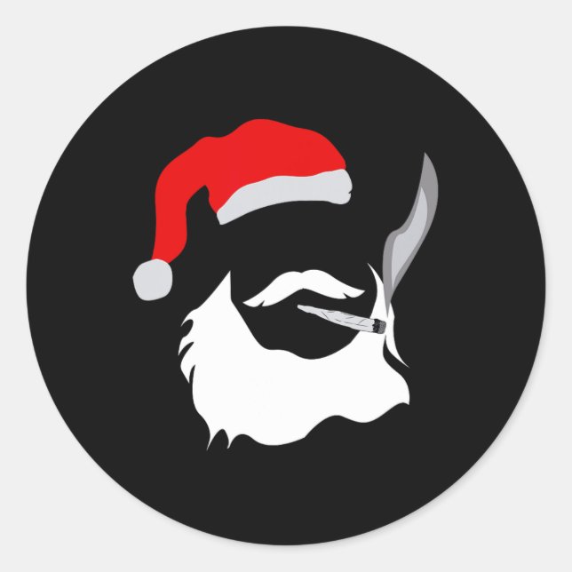 Sticker Rond Funny Visage Santa Clause Fumer mauvaises herbes N (Devant)