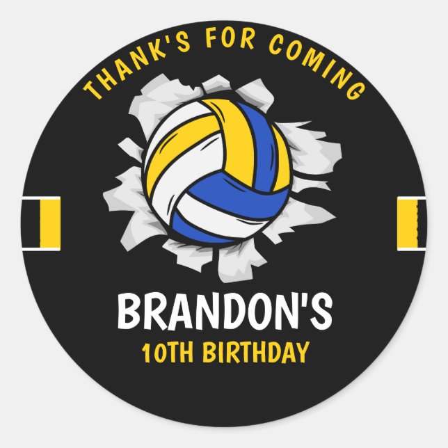 Sticker Rond Funny Volleyball Boy Birthday (Devant)