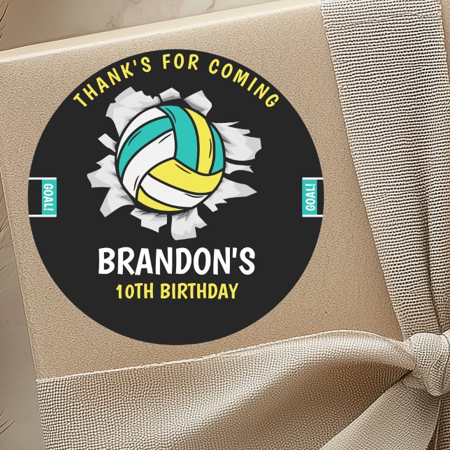 Sticker Rond Funny Volleyball Boy Birthday (Créateur téléchargé)