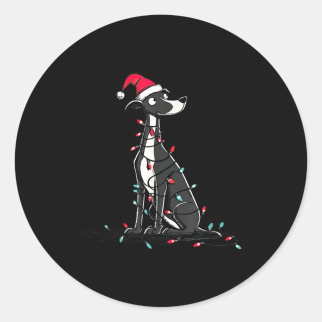 Sticker Rond Funny Whippet Christmas Graphics Dog Lights Lover  (Devant)
