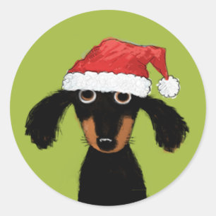Sticker Rond Funny Wiener Chien Père Noël Noël de Dachshund