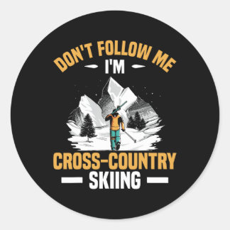 Sticker Rond Funny Winter Sport Snow Ski de fond Aspa