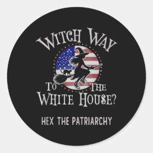 Sticker Rond Funny Witch Way To White House Kamala Harris Hex P