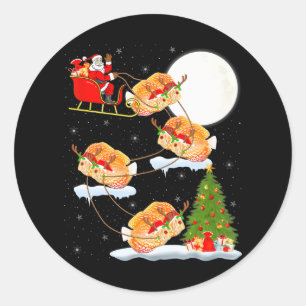 Sticker Rond Funny Xmas Éclairage Arbre Père Noël équitation Di