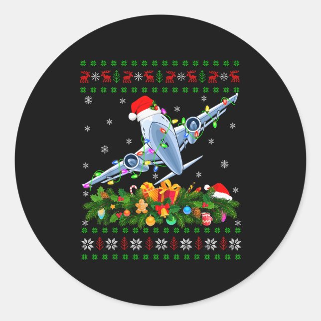 Sticker Rond Funny Xmas Lighting Tree Santa Ugly Airplane Chris (Devant)
