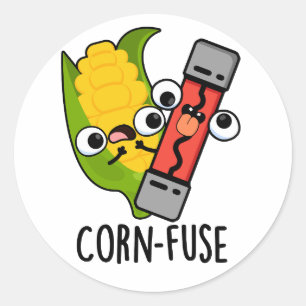 Sticker Rond Fusible de maïs amusant Confus Pun