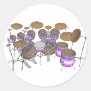 Sticker Rond Fûts : Kit de tambour violet et blanc : modèle 3D 