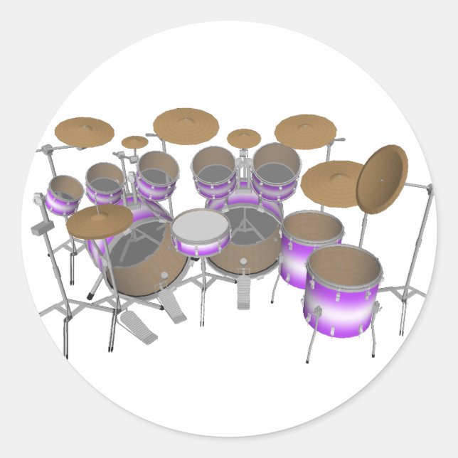 Sticker Rond Fûts : Kit de tambour violet et blanc : modèle 3D  (Devant)