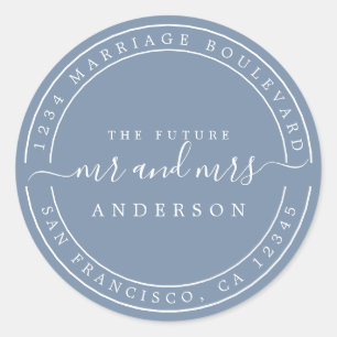 Sticker Rond Futur Chic M. Mme Adresse de Retour Mariage Bleu