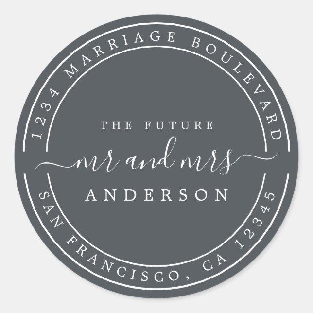 Sticker Rond Futur M. Mme Adresse de Retour de Mariage Chic Noi (Devant)