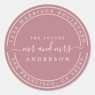 Sticker Rond Futur M. Mme Adresse de Retour Rose Poussiéreuse É