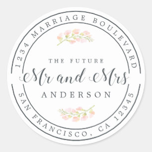 Sticker Rond Futur M. Mme Pink Floral Mariage Adresse de retour
