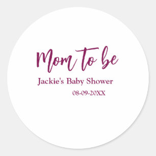 Sticker Rond Futur maman baby shower nom date rose simple minim