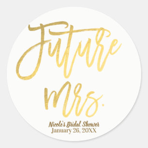Sticker Rond Futur Mme Faux Gold Foil Script moderne Favor