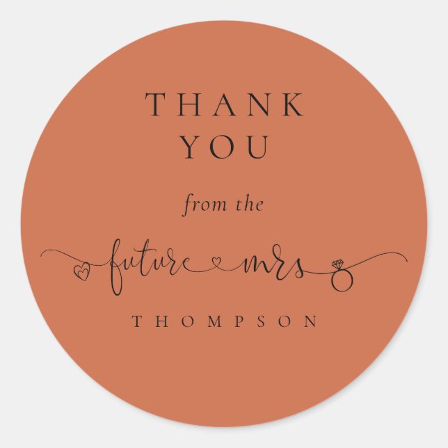 Sticker Rond Futur Mme Fête des mariées Terracotta Merci (Devant)